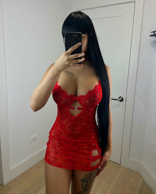 Seductive 2pcs lace lingerie dress